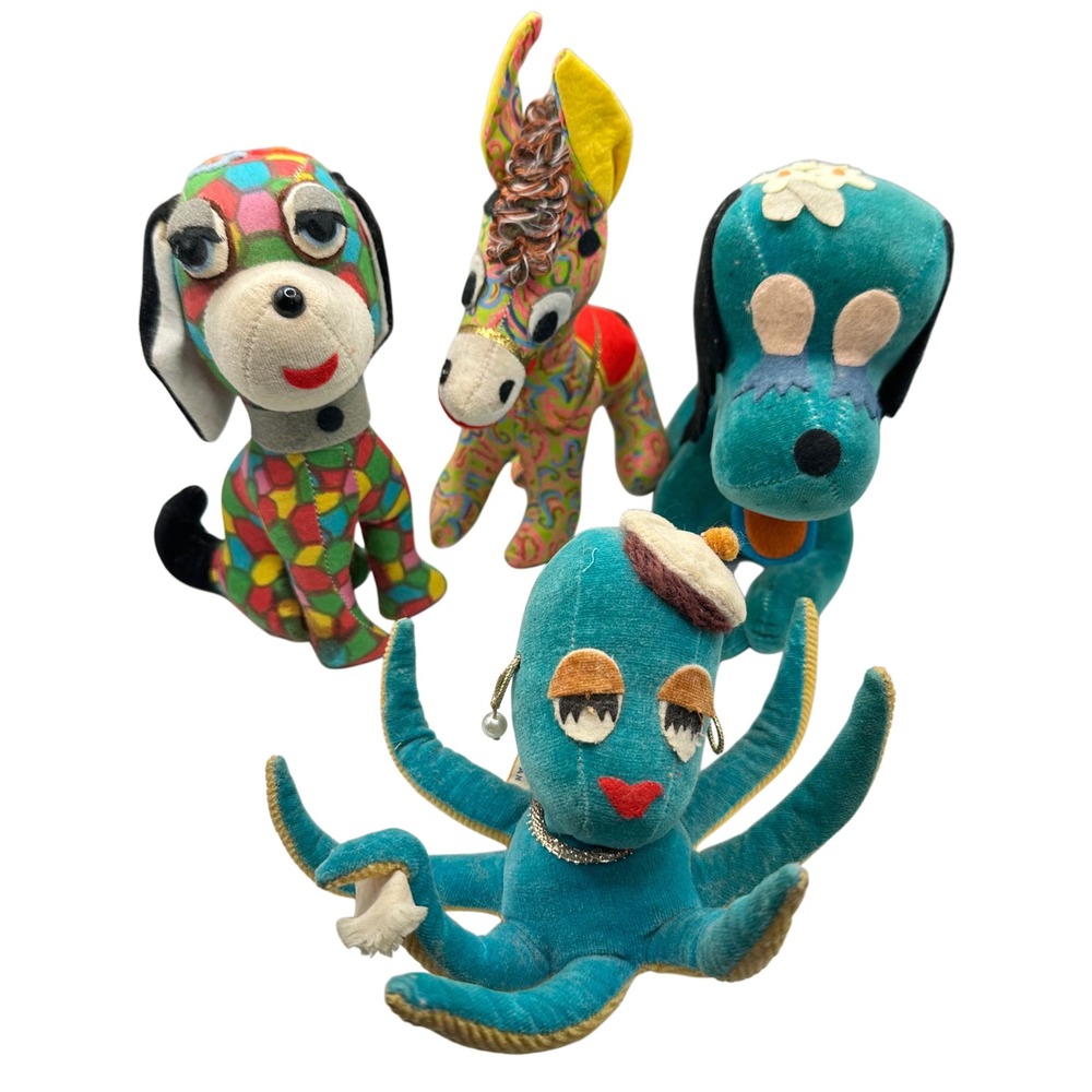 Vintage Dream Pets R Dakin & Co Plush Lot Octopus Donkey Dog Japan 1960s Kitsch